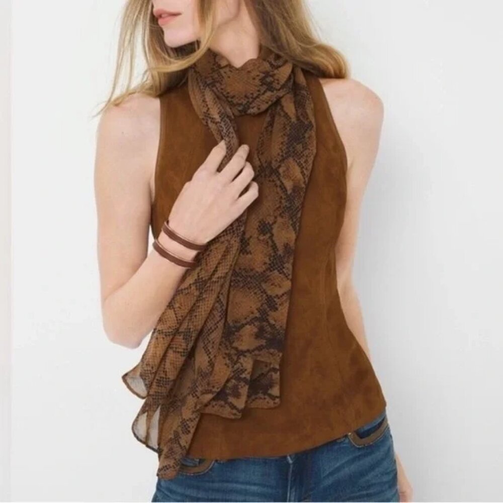 WHITE HOUSE BLACK MARKET OBLONG SNAKEPRINT SCARF WHISKEY COLOR EUC